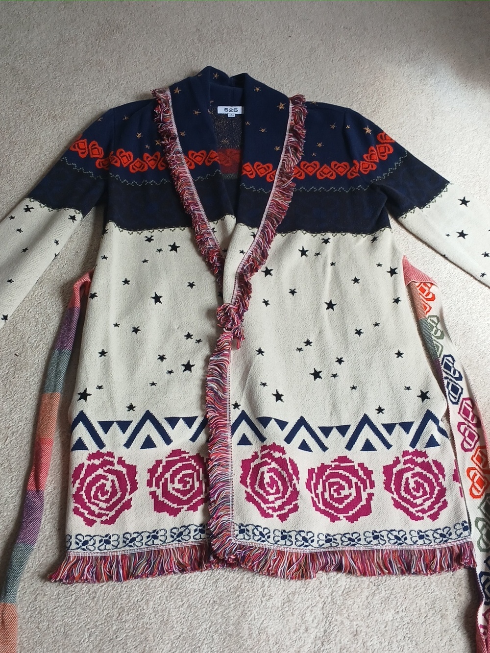 525 America Jacquard Belted Cardigan Cream Multi - Picture 3 of 6